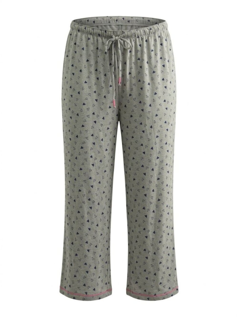 NWT Cuddl Duds Drawstring Cropped Pajama Pants Sz M Gray Heart Print Sleepwear